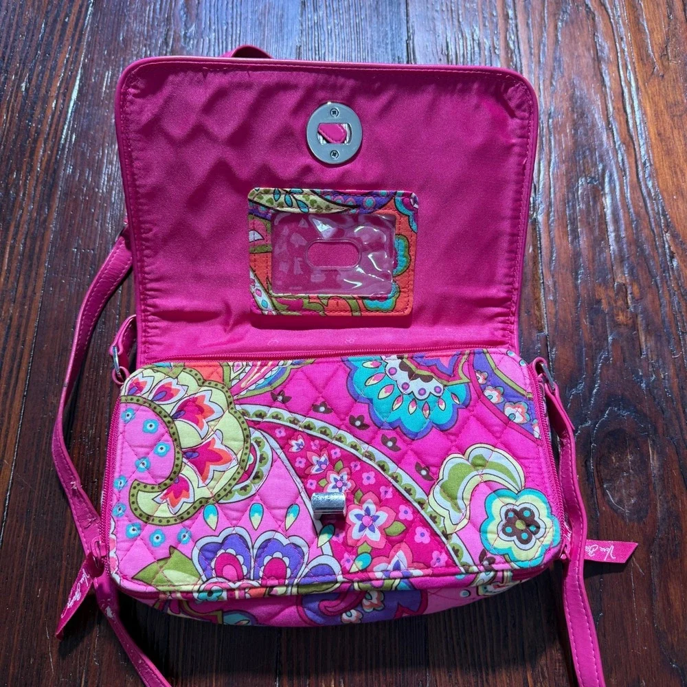 Vera Bradley Wallet Crossbody Pink Swirl‎ Paisley Floral Turn Lock - Picture 5 of 10